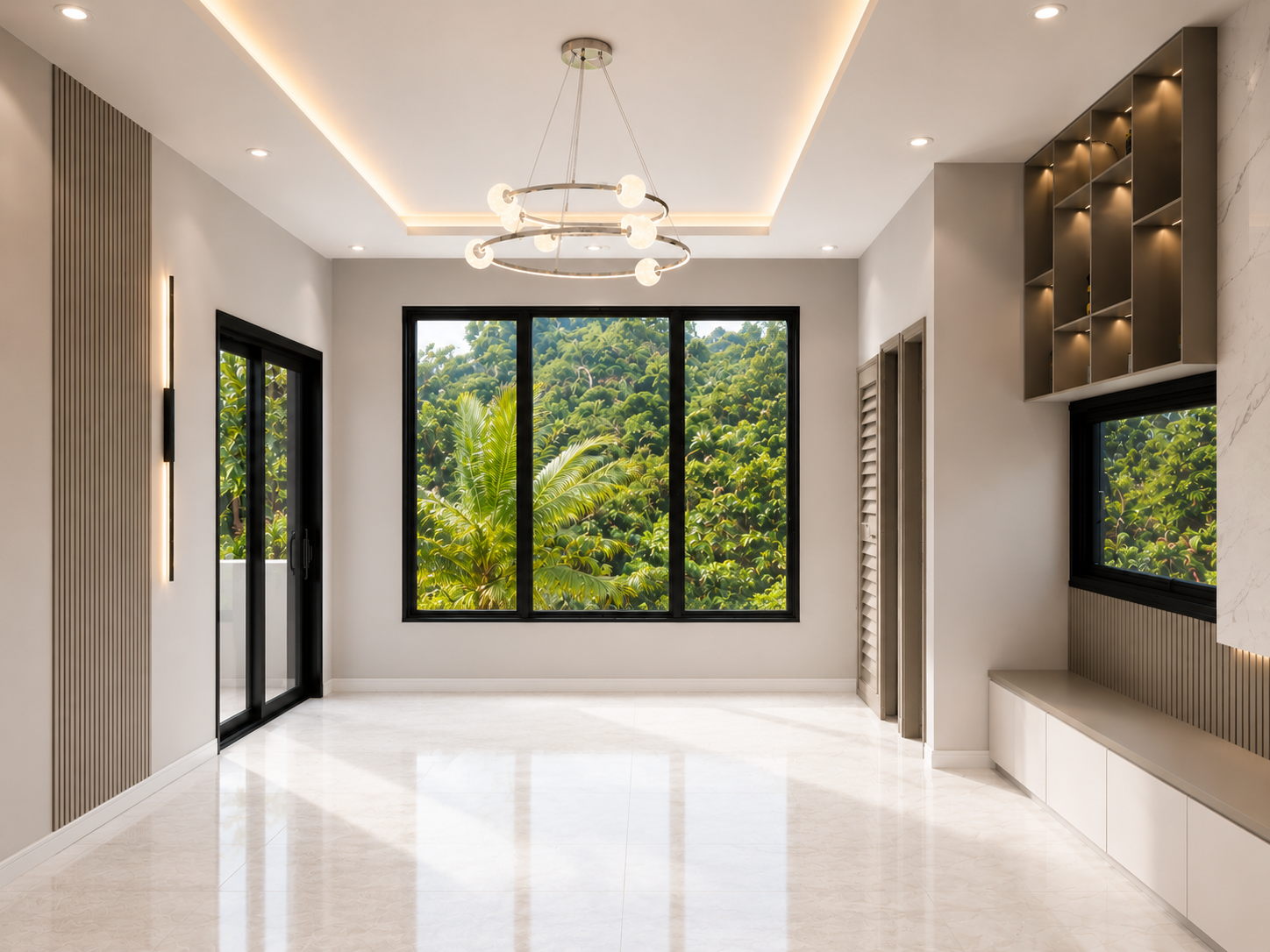 The Summit penthouse open-plan living room, unfurnished